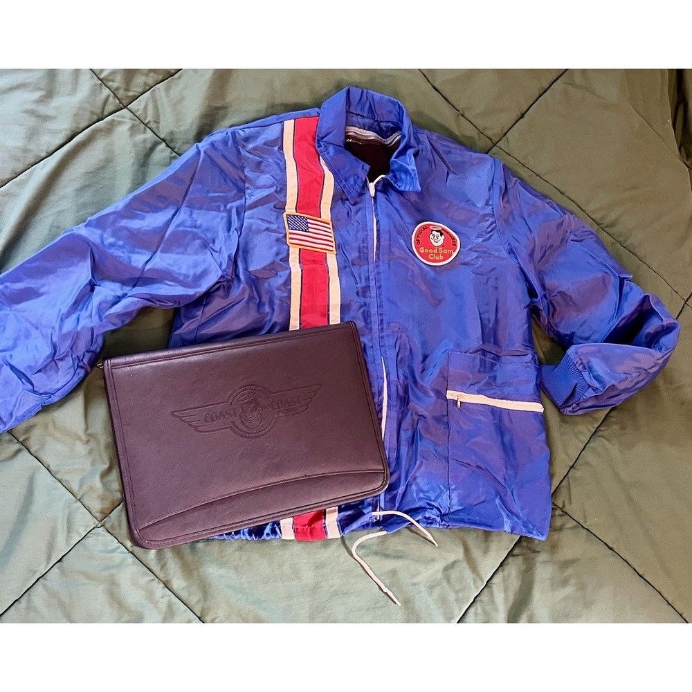 Vintage Good Sam Club Windbreaker Jacket Blue Region 5 RV Member Patches Large